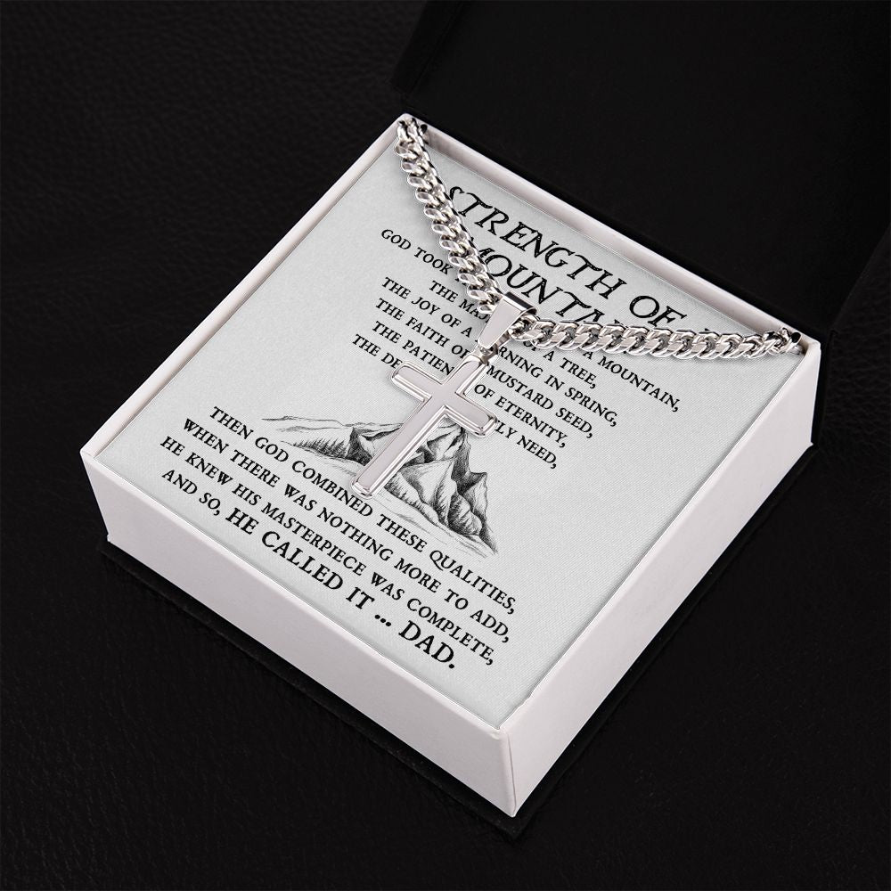 Strength Of A Mountain cross necklace with cuban chain