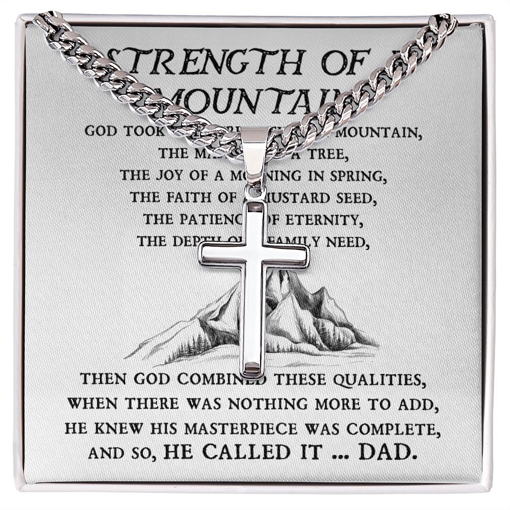 Strength Of A Mountain cross necklace with cuban chain