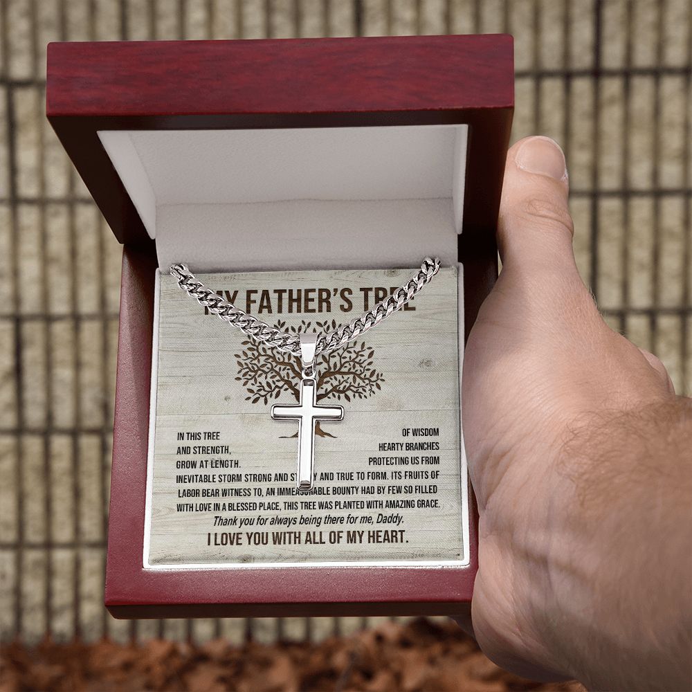 Father_s Tree cross necklace with cuban chain