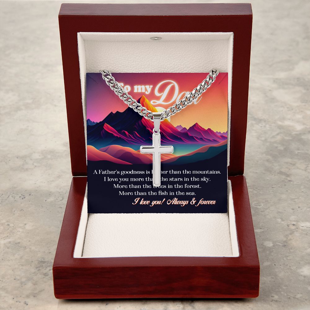 Father and Mountains cross necklace with cuban chain