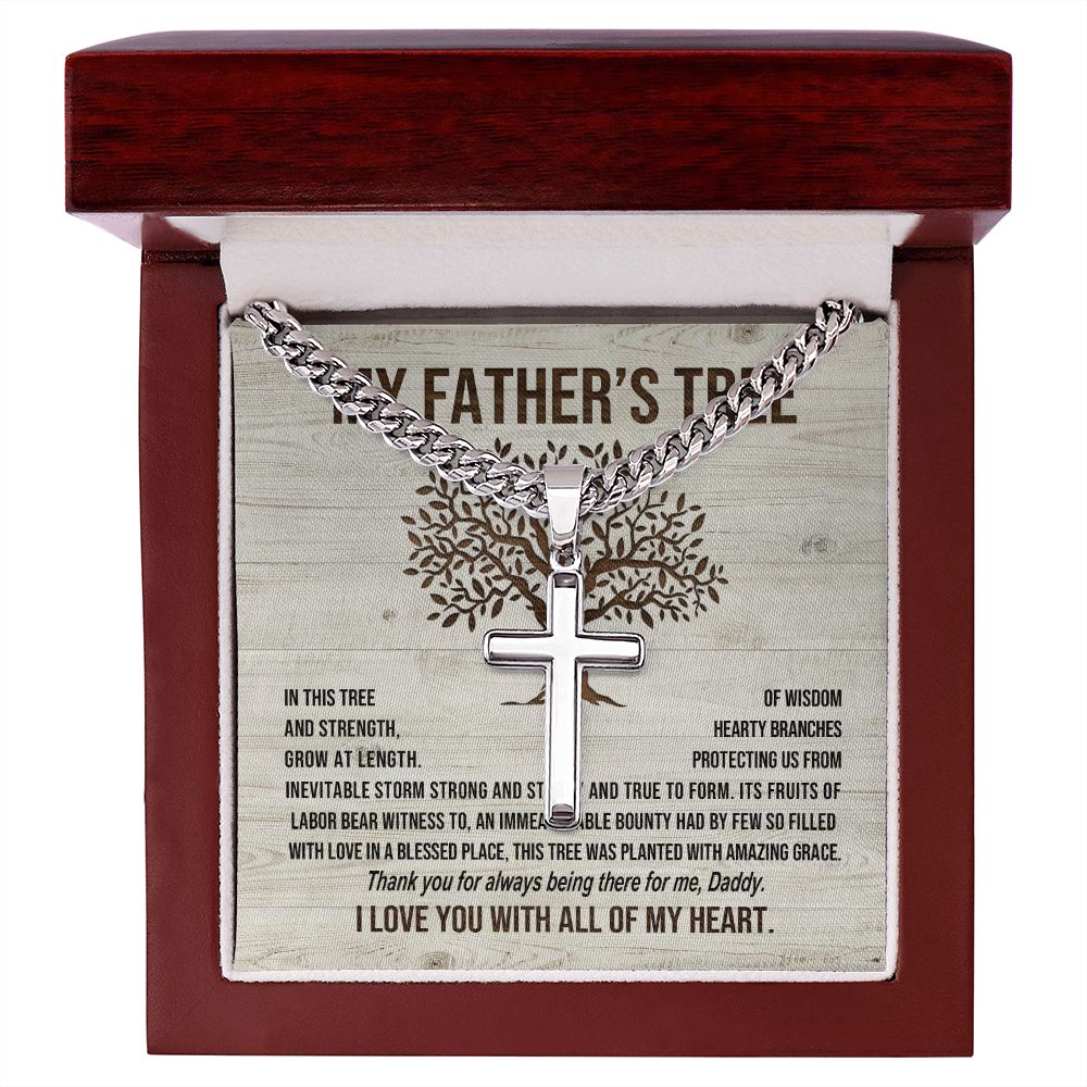 Father_s Tree cross necklace with cuban chain