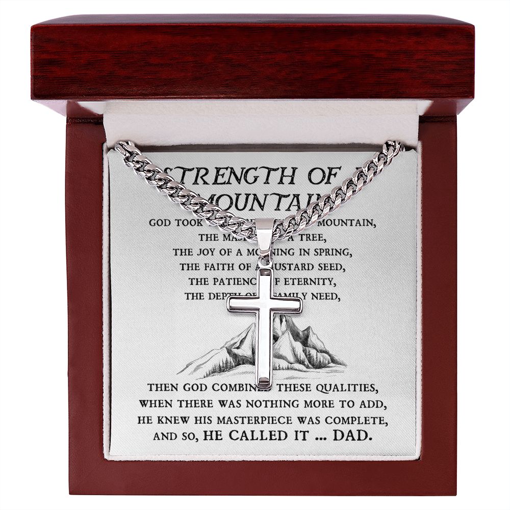 Strength Of A Mountain cross necklace with cuban chain