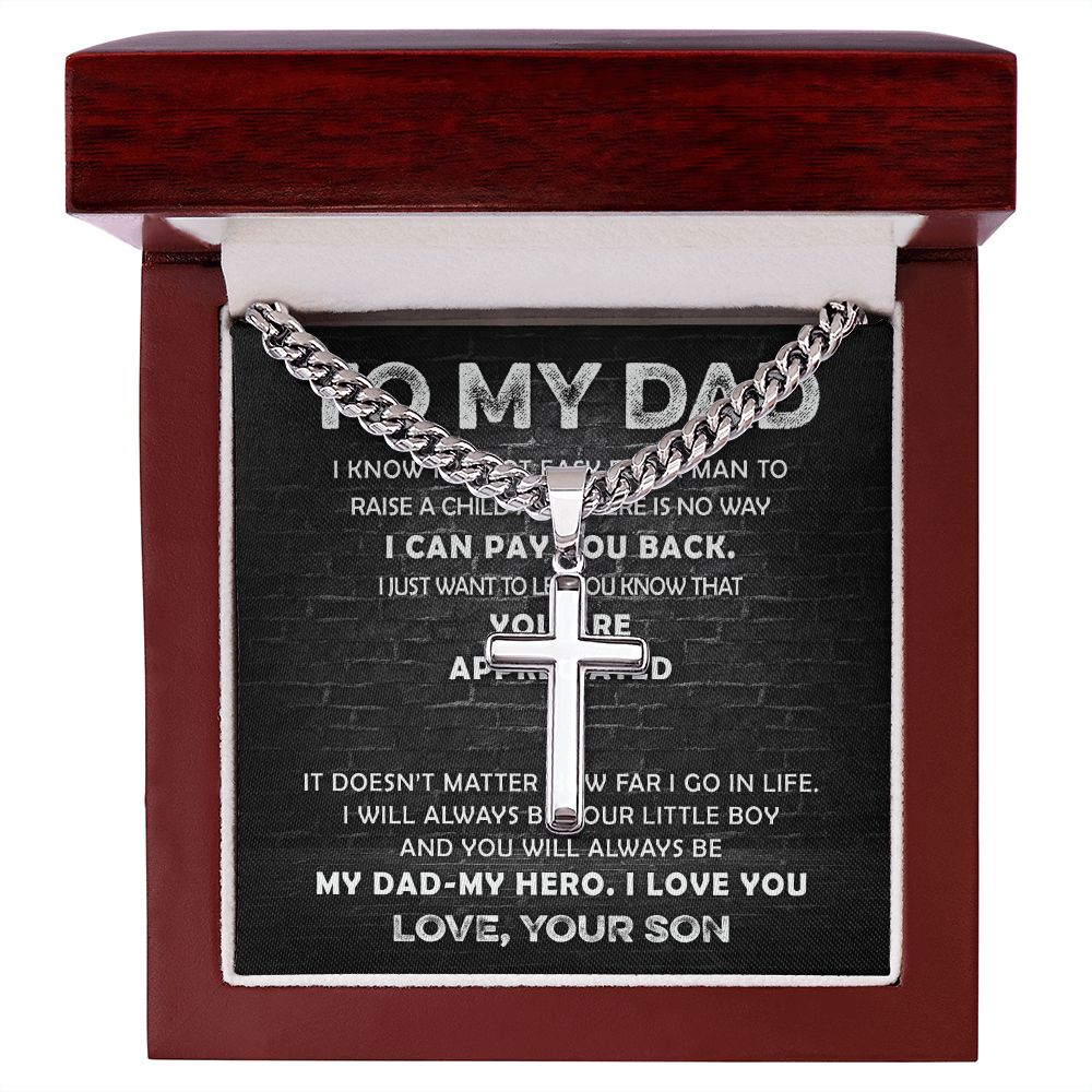 To My Dad - Appreciated cross necklace with cuban chain
