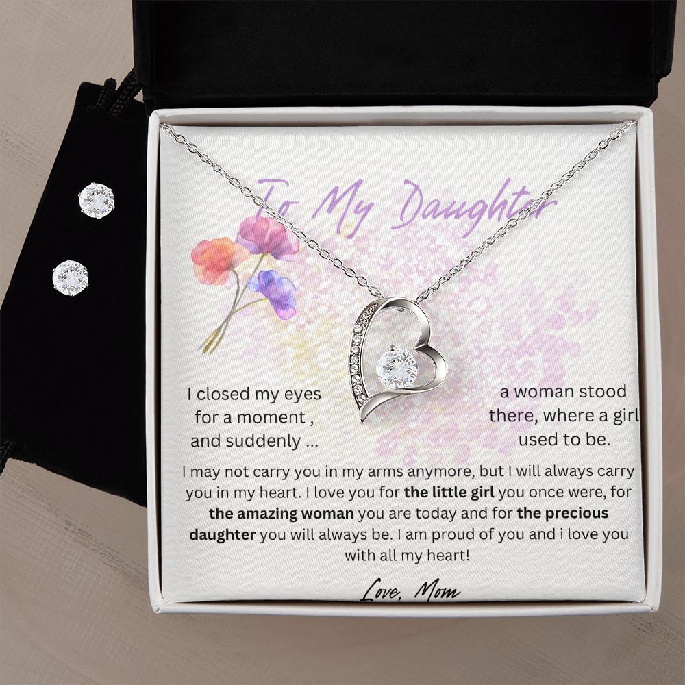 daughter purple minimalist forever love necklace with earrings bundle