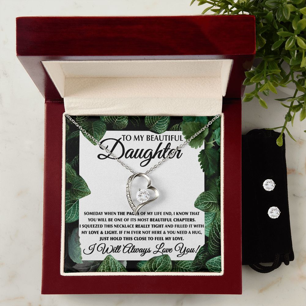 To My Beautiful Daughter-Leaf forever love necklace with earrings bundle