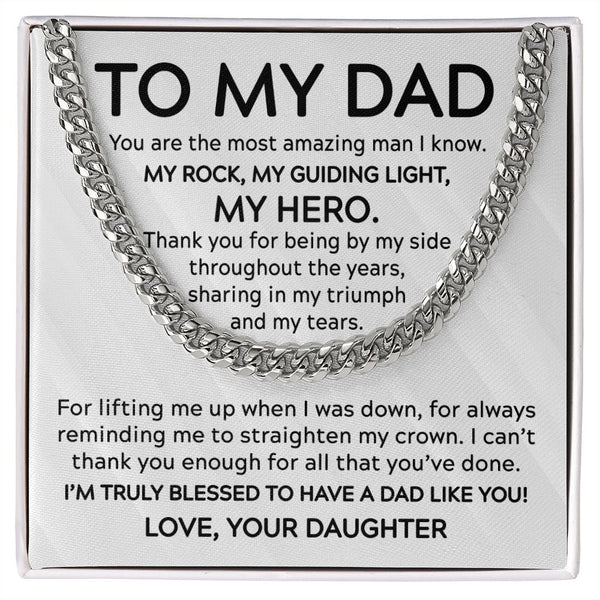 To My Dad - You Are My Guiding Light - Cuban Link Chain with Engraved Cross  Pendant Necklace