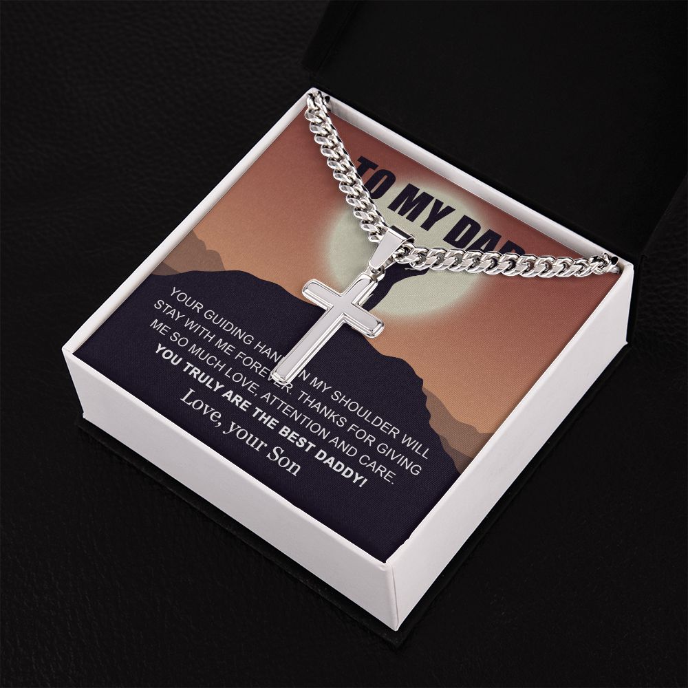 My Dad - Your Guiding Hand cross necklace with cuban chain