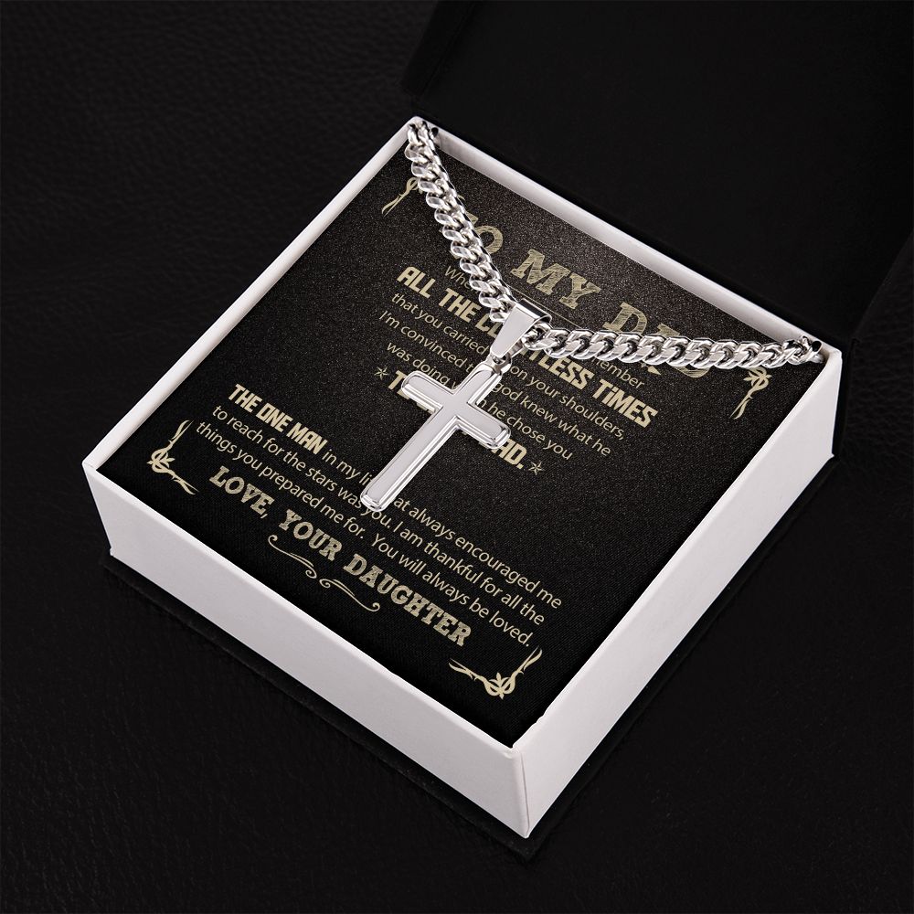 My Dad - God Chose You D cross necklace with cuban chain