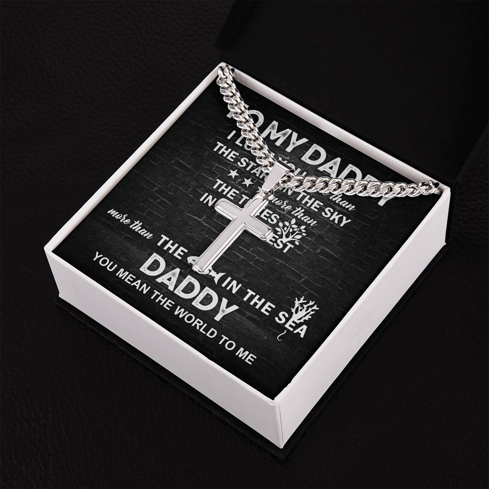 Daddy - I Love You cross necklace with cuban chain