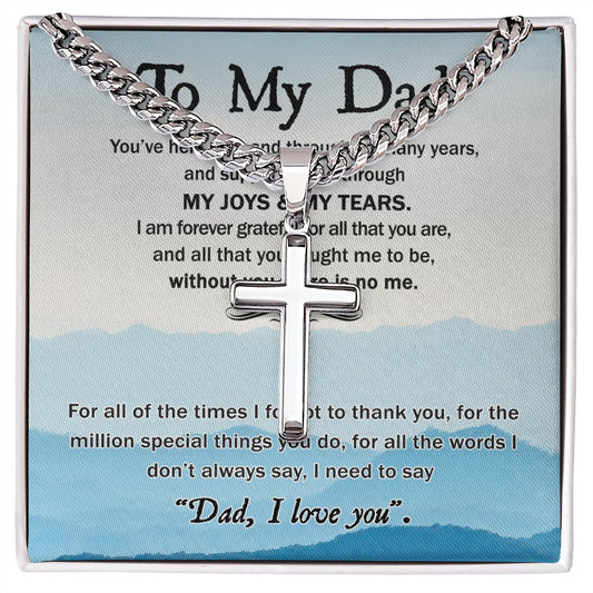 Dad - Held My Hand cross necklace with cuban chain