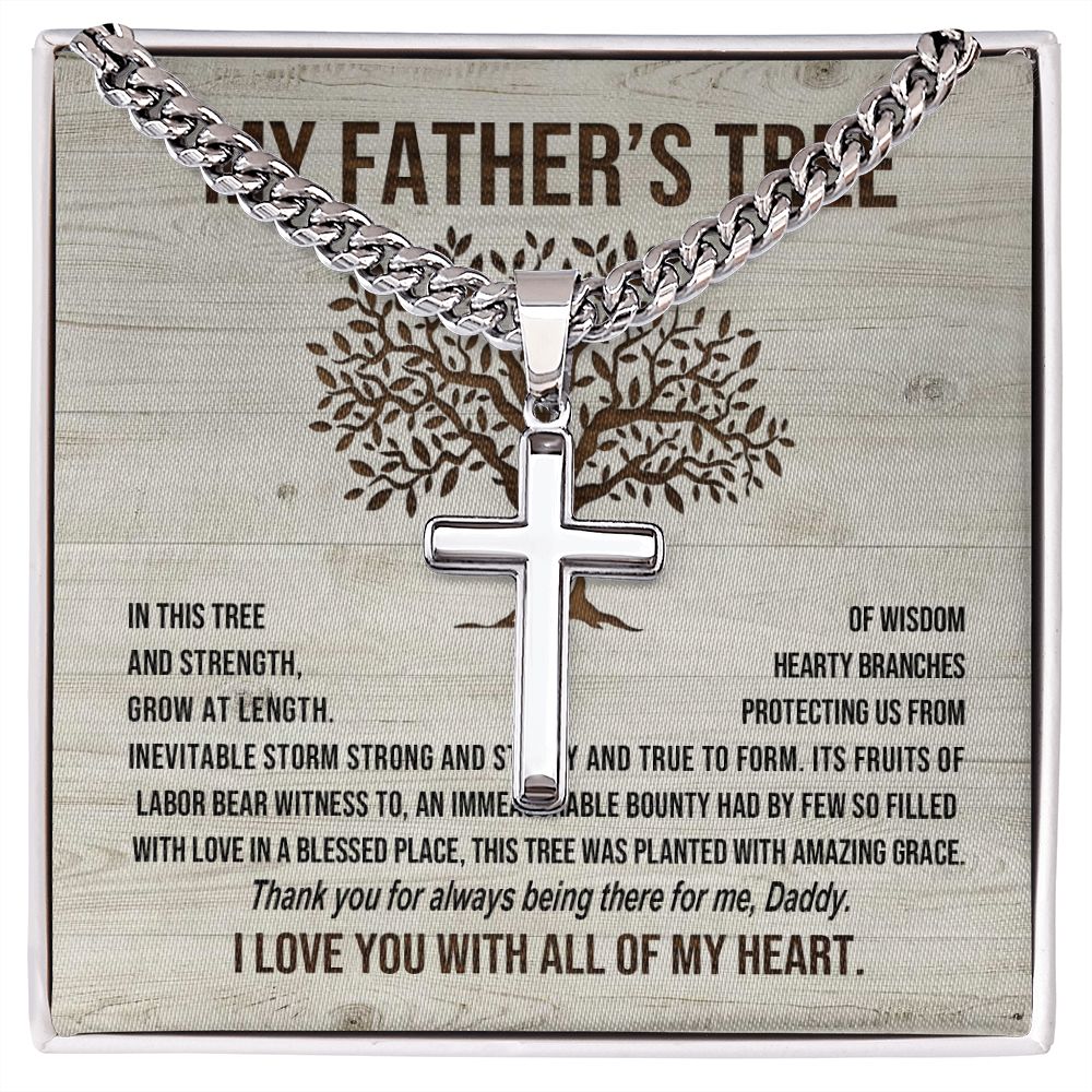 Father_s Tree cross necklace with cuban chain