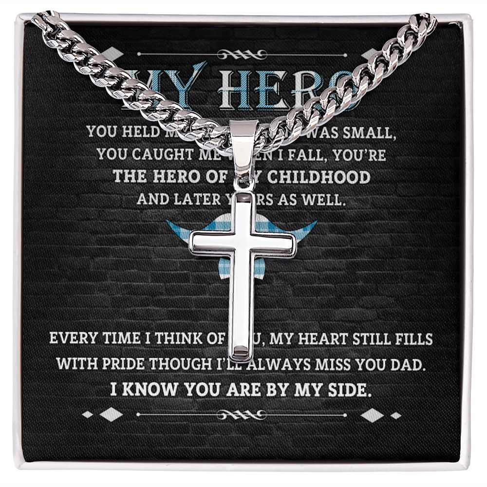 Hero Of My Childhood cross necklace with cuban chain