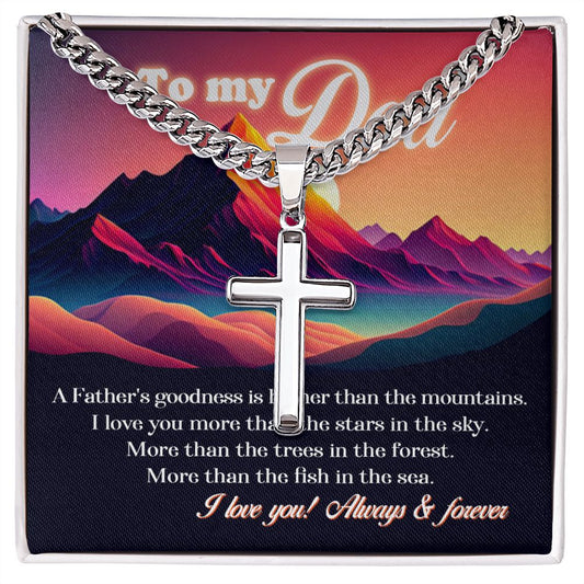 Father and Mountains cross necklace with cuban chain