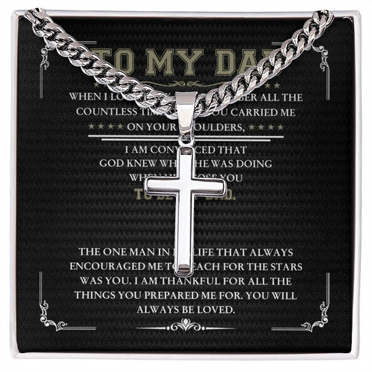 To My Dad-Always Be Loved cross necklace with cuban chain