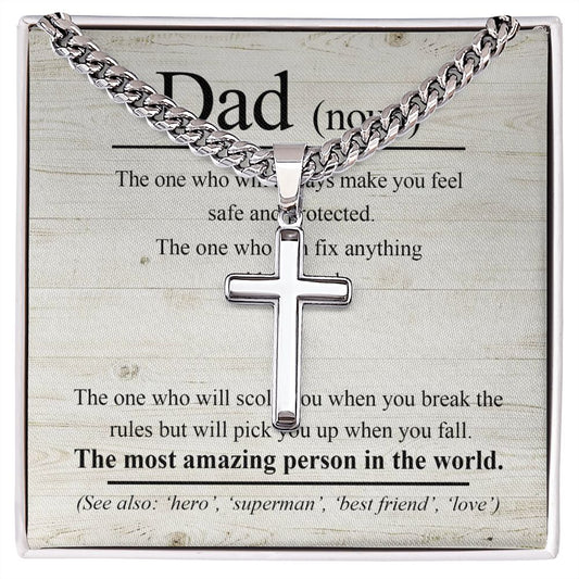 Dad Noun cross necklace with cuban chain