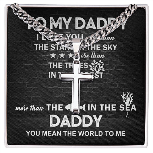 Daddy - I Love You cross necklace with cuban chain