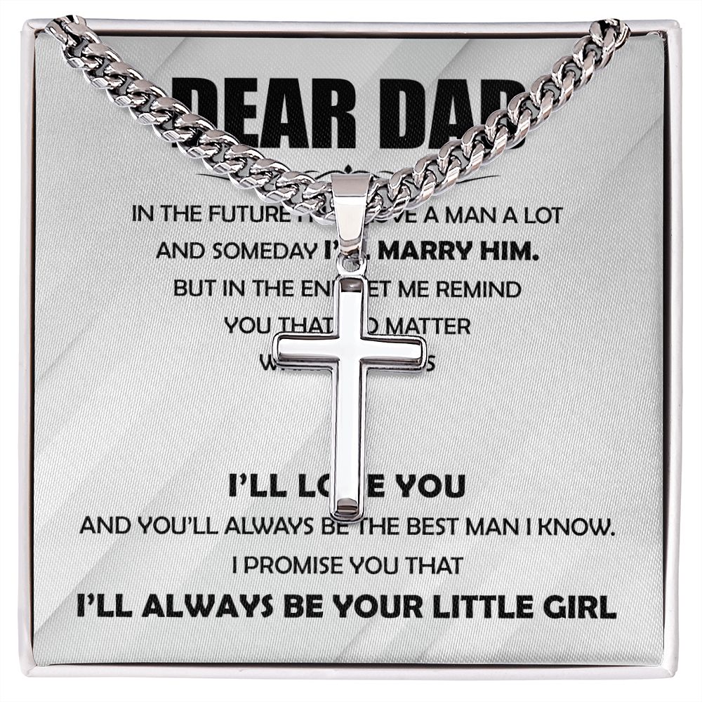 Dear Dad - The Best Man cross necklace with cuban chain