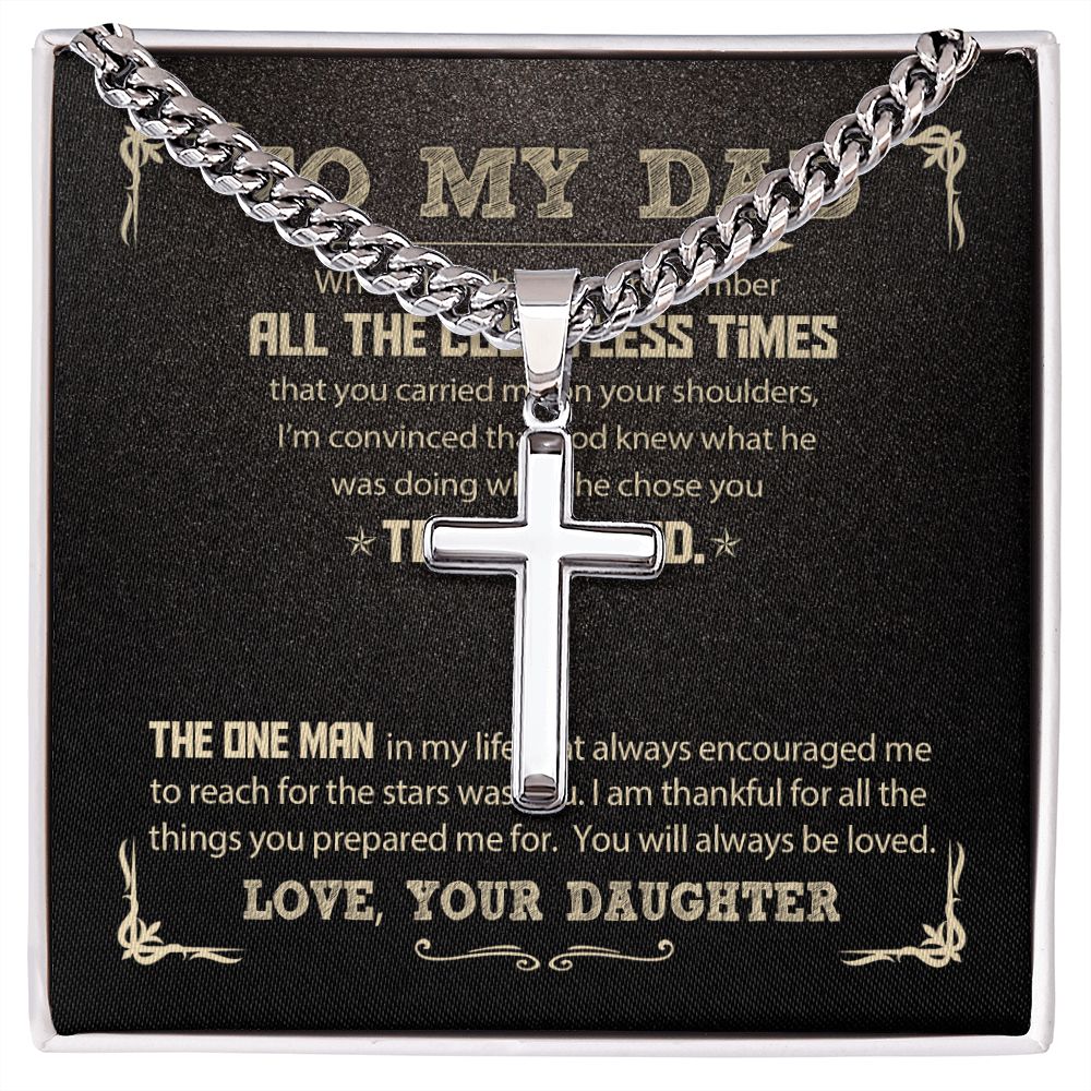 My Dad - God Chose You D cross necklace with cuban chain