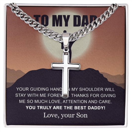 My Dad - Your Guiding Hand cross necklace with cuban chain