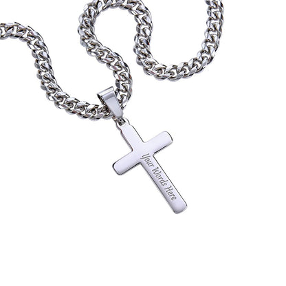 Father and Mountains cross necklace with cuban chain