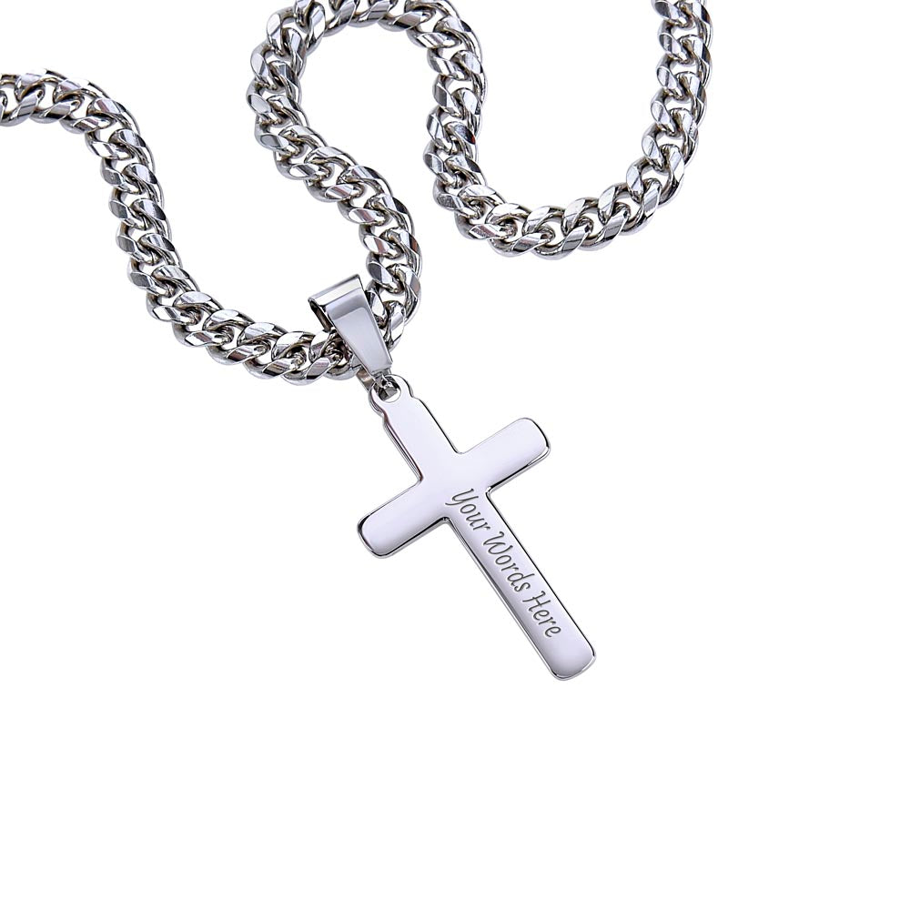 Dear Dad - The Best Man cross necklace with cuban chain