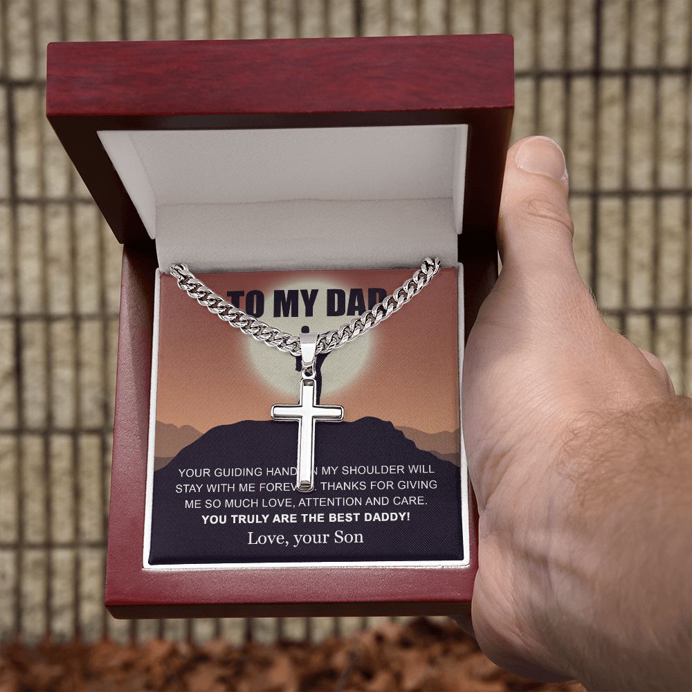 My Dad - Your Guiding Hand cross necklace with cuban chain