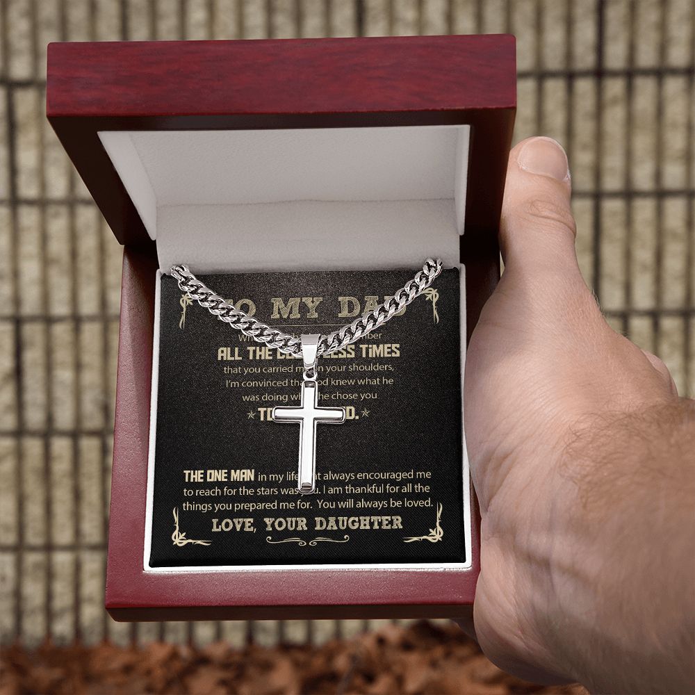 My Dad - God Chose You D cross necklace with cuban chain