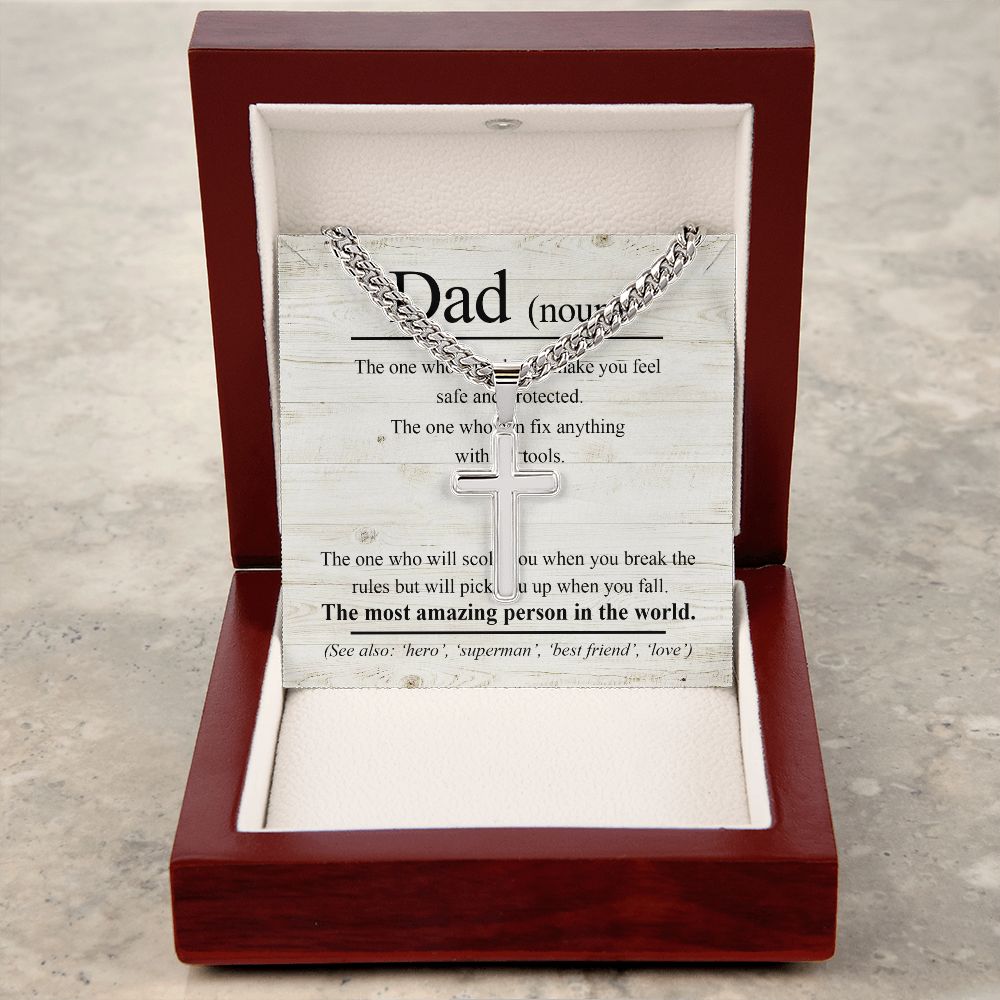 Dad Noun cross necklace with cuban chain