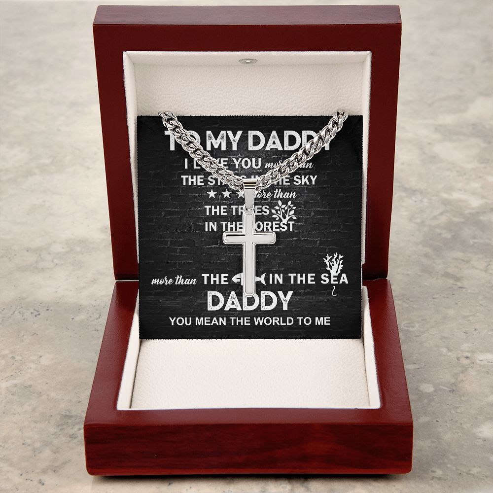 Daddy - I Love You cross necklace with cuban chain