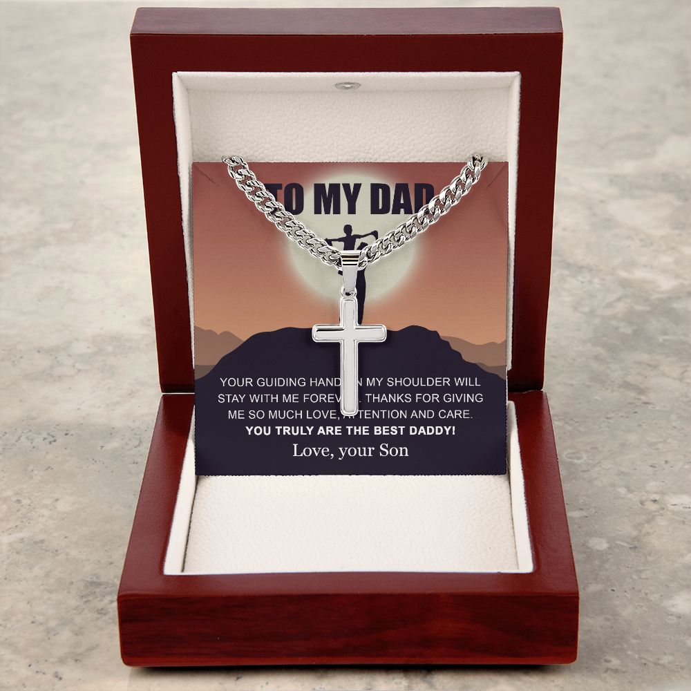 My Dad - Your Guiding Hand cross necklace with cuban chain