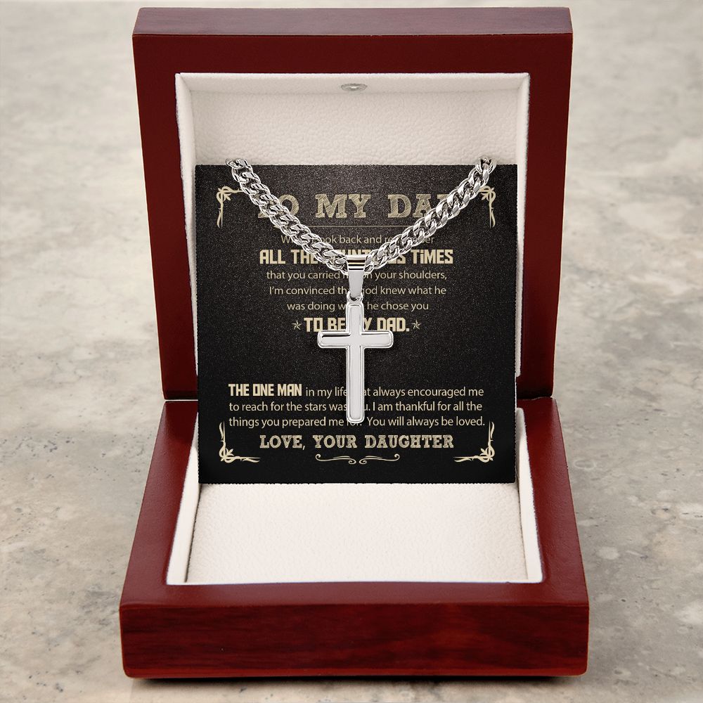 My Dad - God Chose You D cross necklace with cuban chain