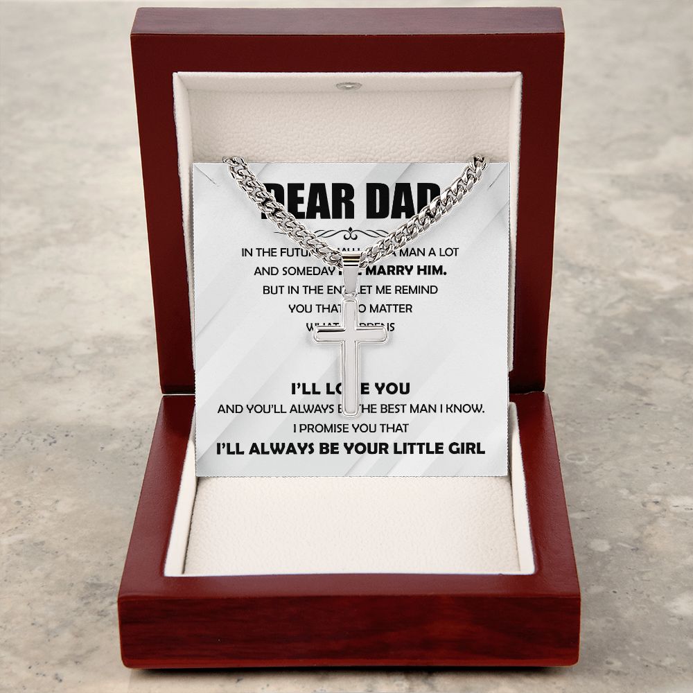 Dear Dad - The Best Man cross necklace with cuban chain