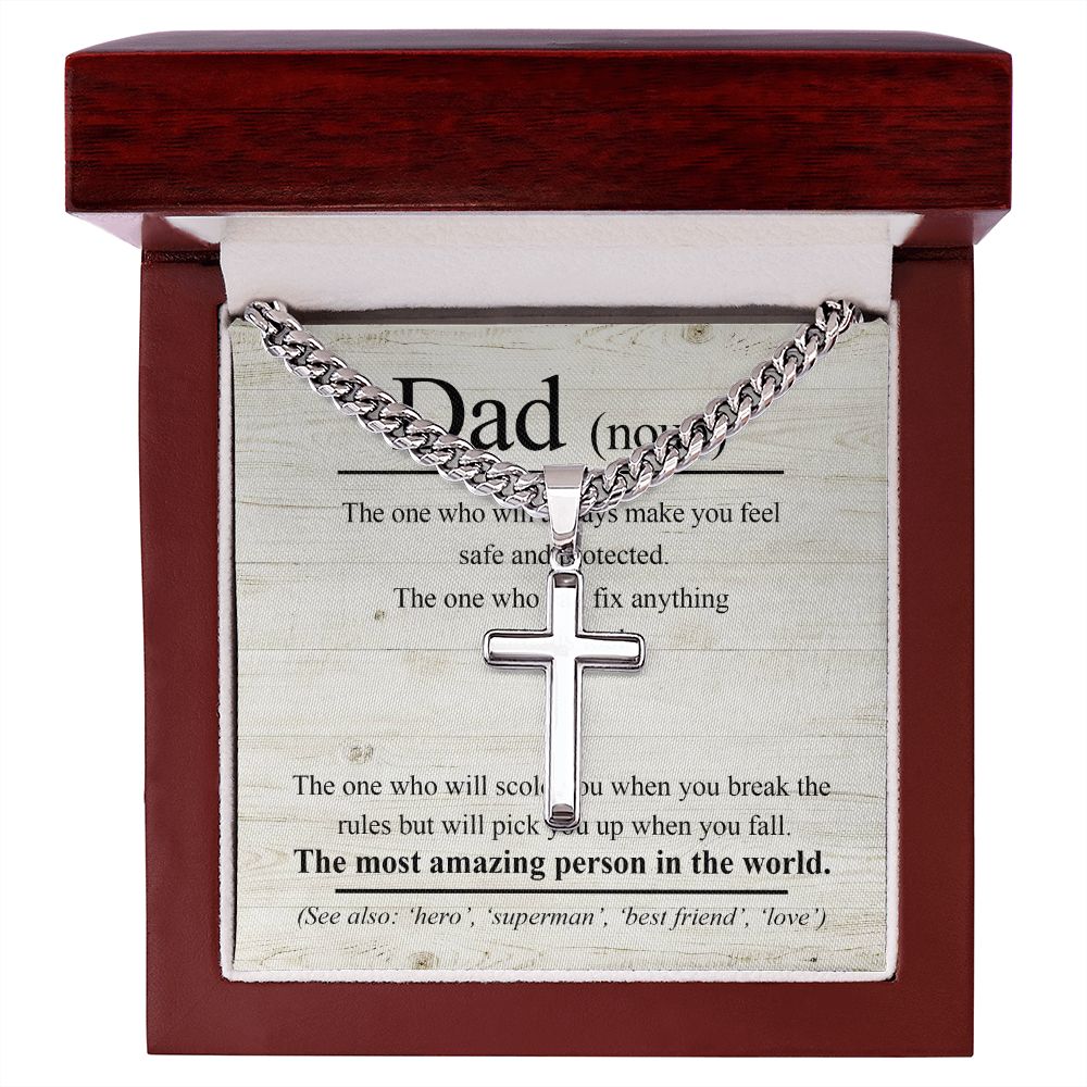 Dad Noun cross necklace with cuban chain