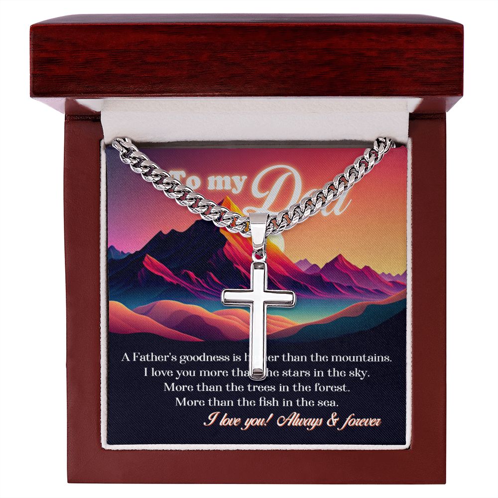 Father and Mountains cross necklace with cuban chain