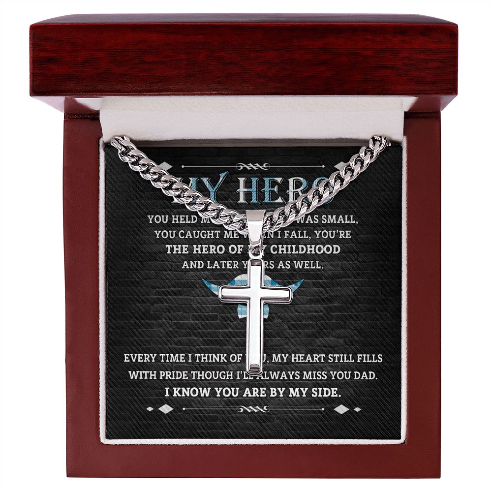 Hero Of My Childhood cross necklace with cuban chain