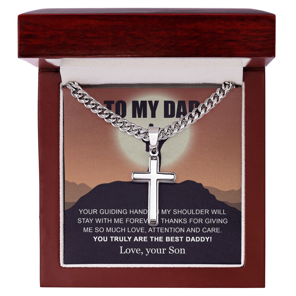My Dad - Your Guiding Hand cross necklace with cuban chain