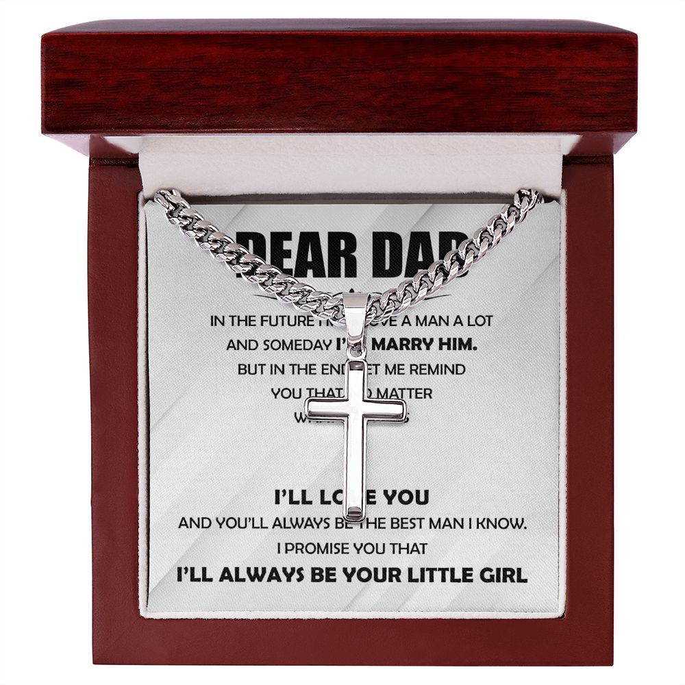 Dear Dad - The Best Man cross necklace with cuban chain