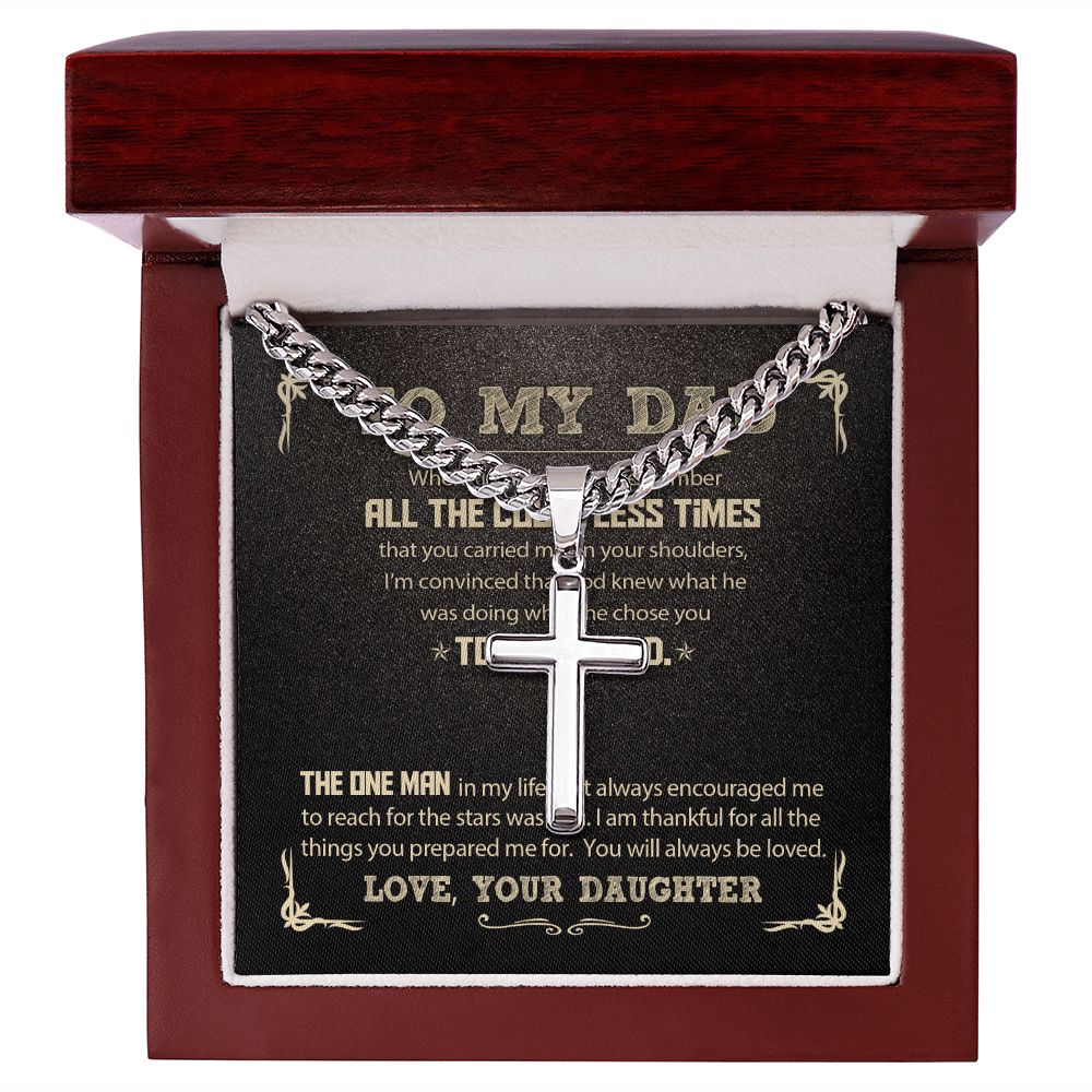 My Dad - God Chose You D cross necklace with cuban chain