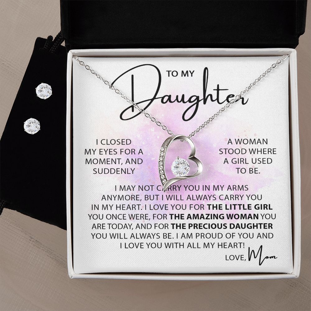 To My Daughter - Closed My Eyes forever love necklace with earrings bundle