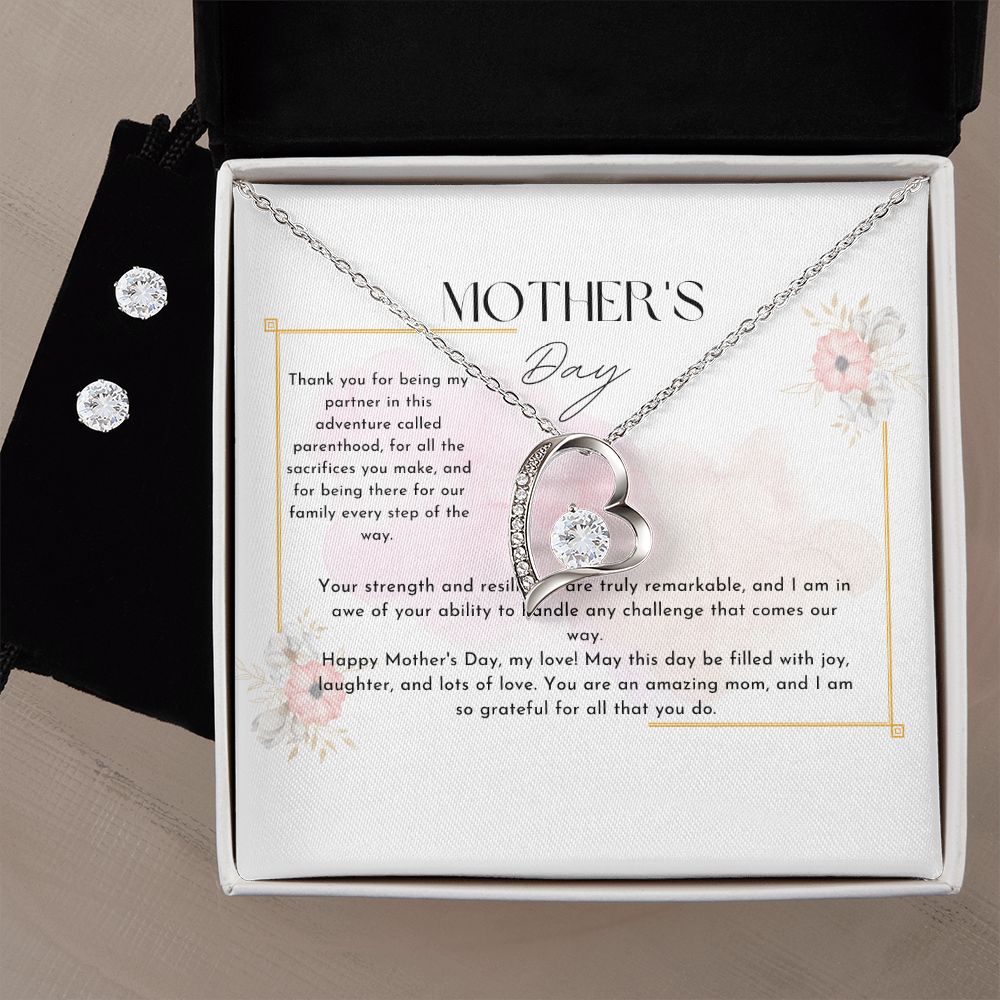 mother's day , for footprints forever love necklace with earrings bundle