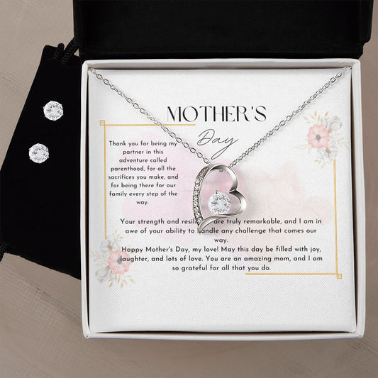 mother's day , for footprints forever love necklace with earrings bundle