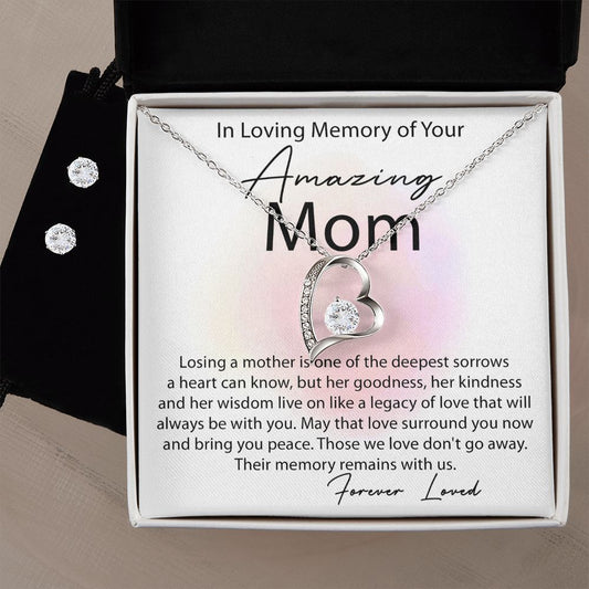 Loving Memory Mom forever love necklace with earrings bundle
