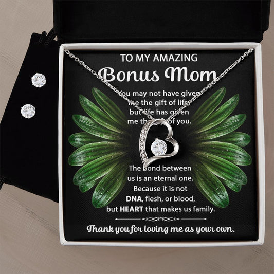 Bonus Mom forever love necklace with earrings bundle