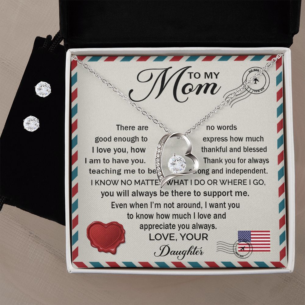 To My Mom - How Much I Love You 2 forever love necklace with earrings bundle