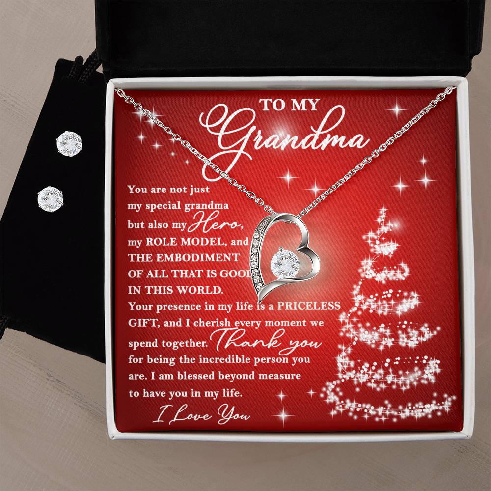 Grandma-Priceless Gift forever love necklace with earrings bundle