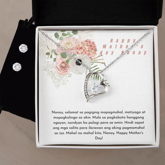 Nanay Mother's day forever love necklace with earrings bundle