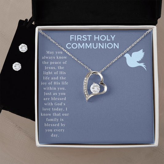 Blue Dove Boy Communion Invitation (1000 × 1000 px) forever love necklace with earrings bundle