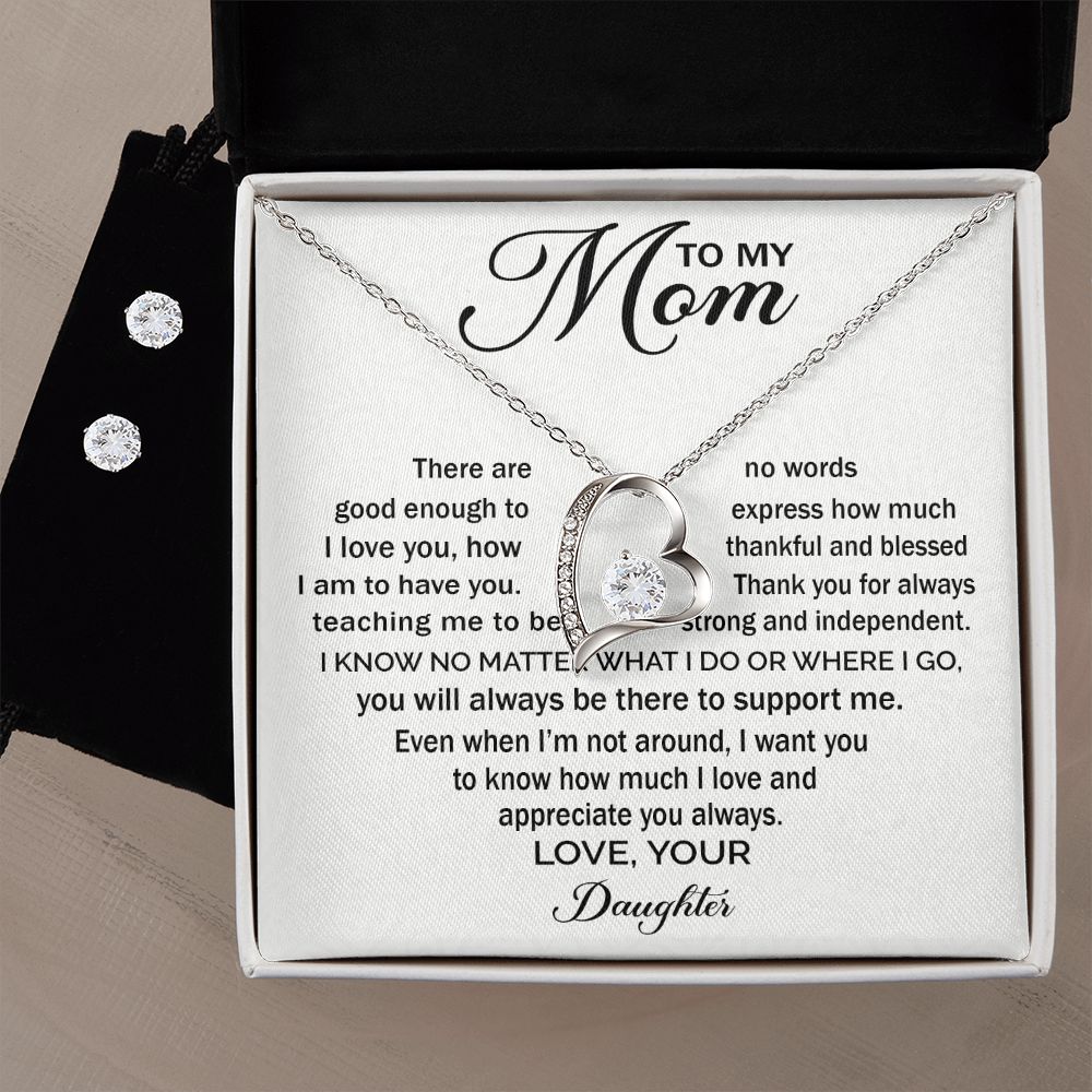 To My Mom - Appreciate You Always forever love necklace with earrings bundle