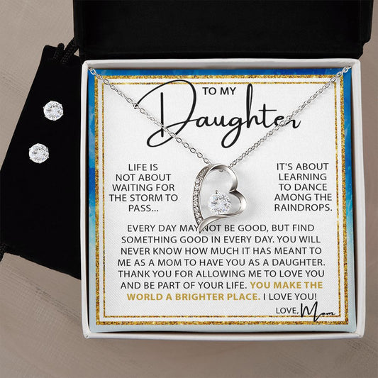 Dance In The Rain - To My Daughter forever love necklace with earrings bundle