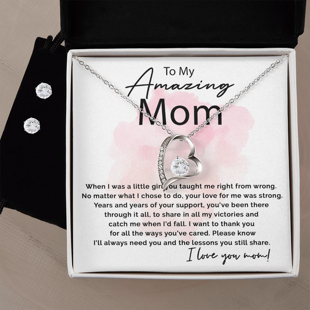 To My Amazing Mom - Thank You For All forever love necklace with earrings bundle